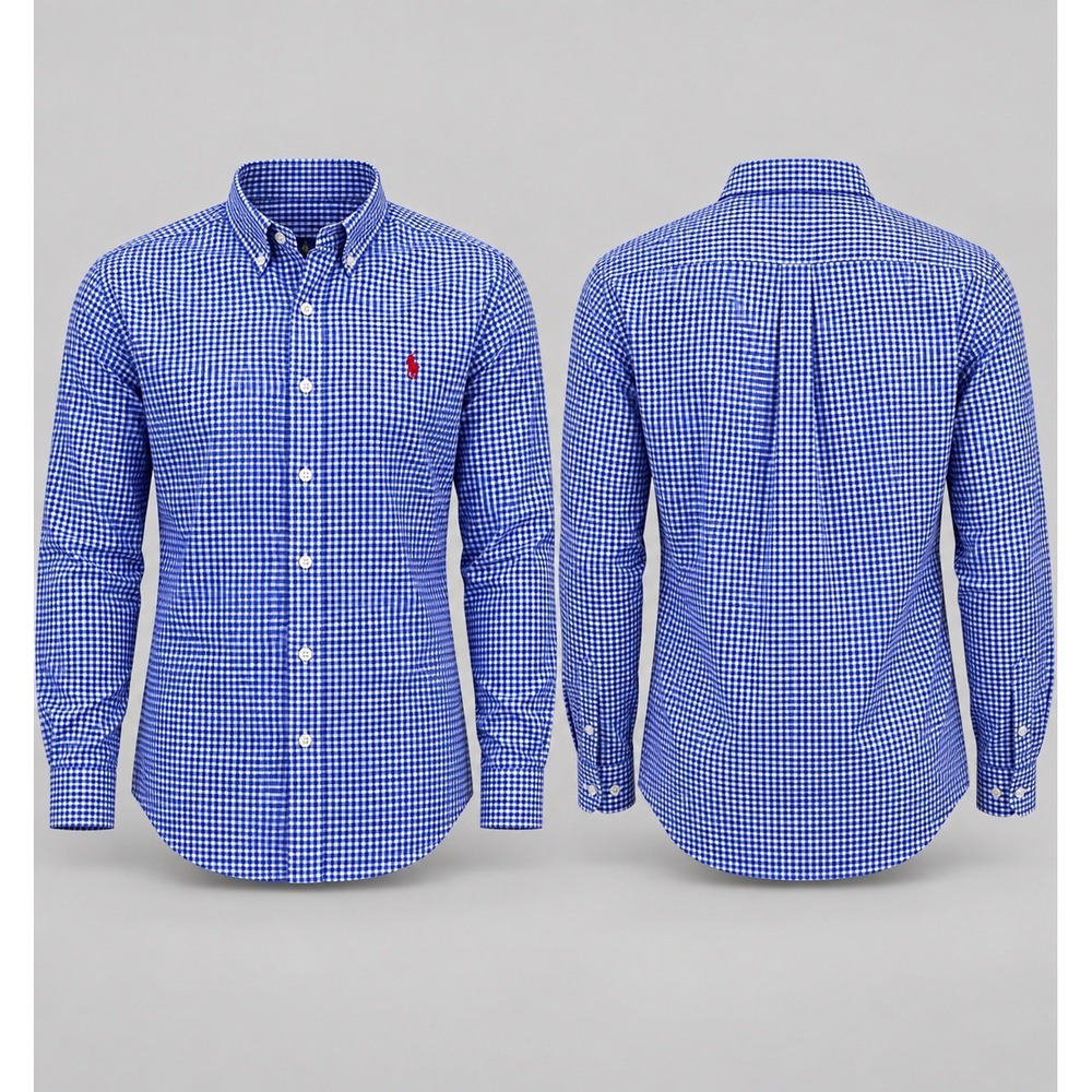 Ralph Lauren  shirt Men's L Navy White Check  100% Cotton Button Down EXCELLENT